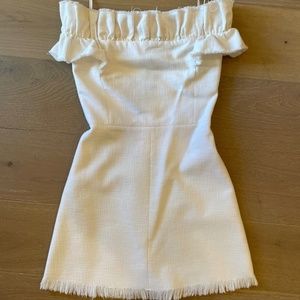 Rebecca Taylor | Off the Shoulder Slub Suiting Mini Dress in White